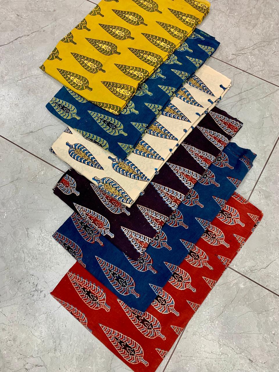 Ajrakh pure cotton handblock printed fabric with jaal pattern in traditional colour palette